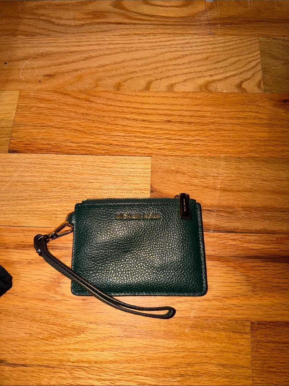 Michael Kors Forest Green Pebbled Leather Wristlet Card Pouch